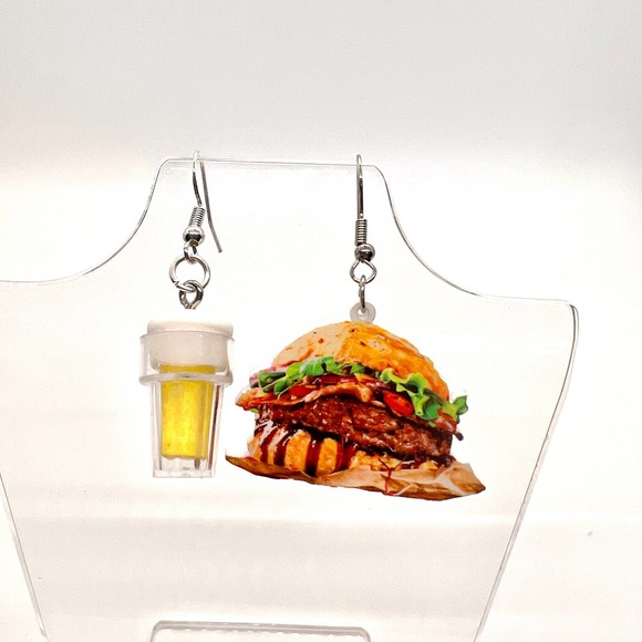 Burger & Beer Earrings - Mismatch Earrings - Party Earrings - Bar Earrings - Picture 1 of 8